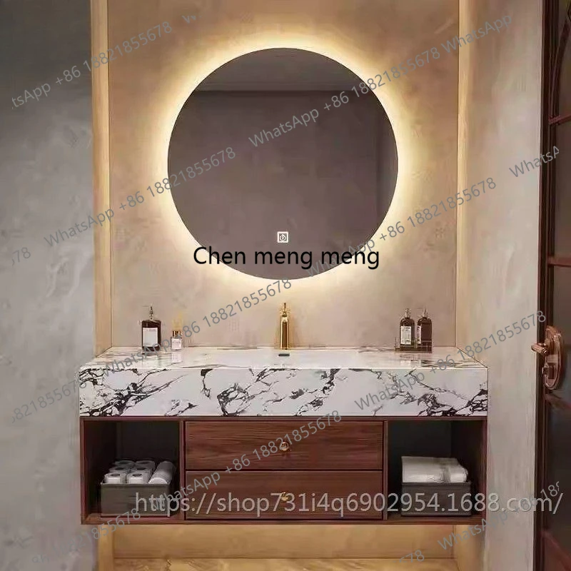 

Modern Bathroom Slab Seamless Integrated Basin Black Walnut Bathroom Cabinet Combination Storage Drawers