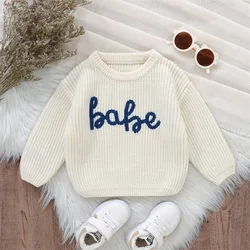 Toddler Baby Girl Boy Sweater Embroidered Crew Neck Knit Shirts Pullover Warm Winter Fall Clothes Knitted Sweaters