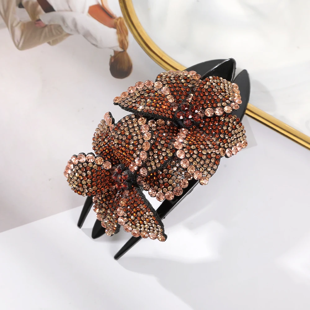 Elegant Rhinestone Women\'s Duckbill Hair Clip Retro Headgear Plastic Barrette Claw Clip Crystal Flowers Hairpin Hair Accessories