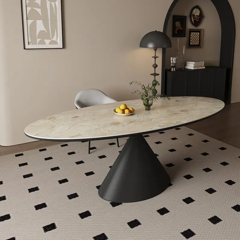 Italian Modern Minimalist Oval Dining Table Stainless Steel Legs Marble Top Eco-Friendly Durable Handmade 6 Home Furniture