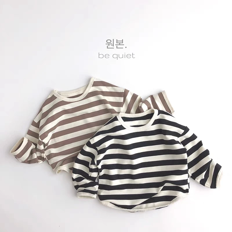 Fashion Striped Children Long Sleeve T-shirt Tops Loose Kids Autumn Clothing Base Shirt Crewneck Pullover Girl Blouse Sweatshirt