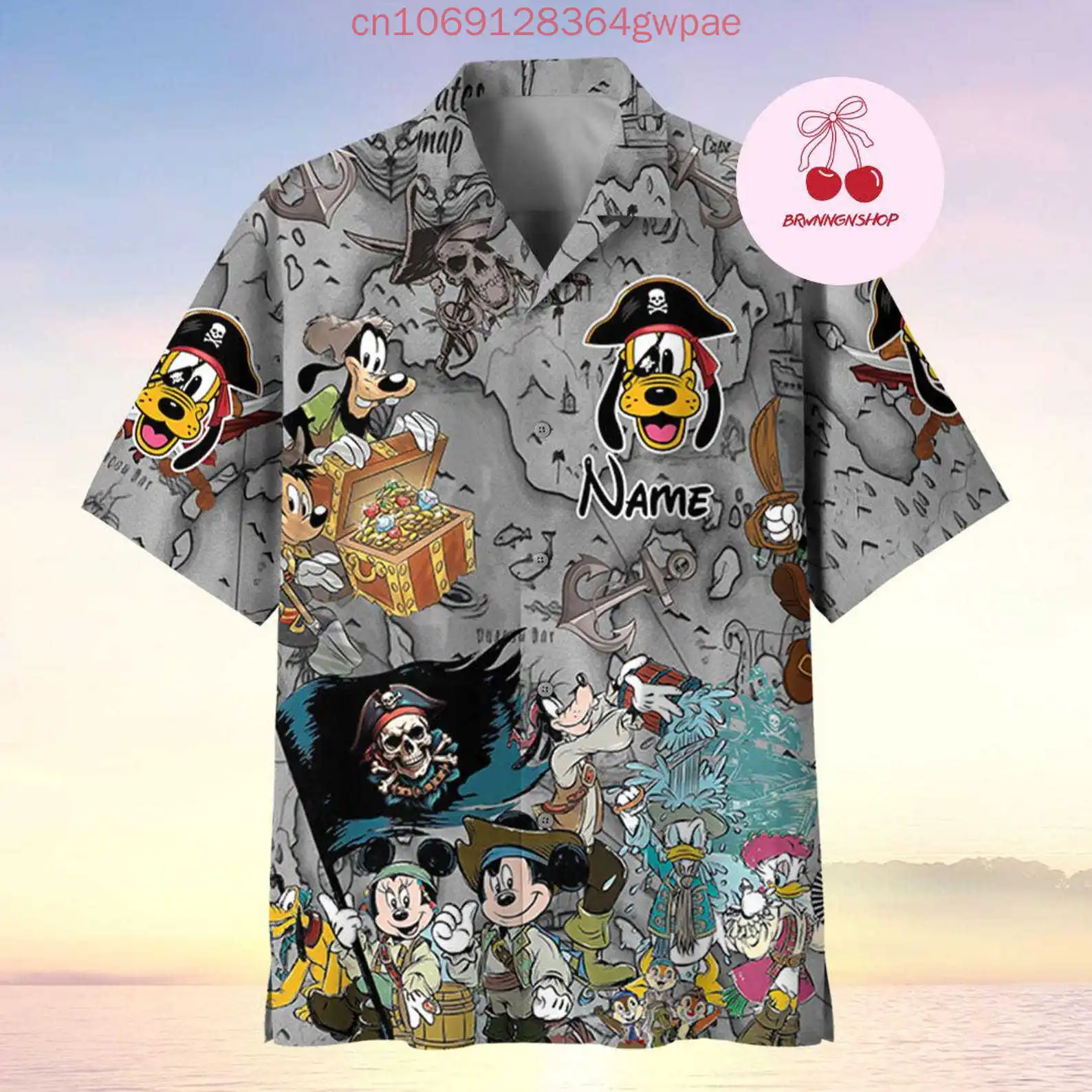 Disney Mickey Cruise Hawaiian Shirt Men Short Sleeve Shirt Disney Pirates Of The Caribbean Casual Hawaiian Beach Shirt Tops