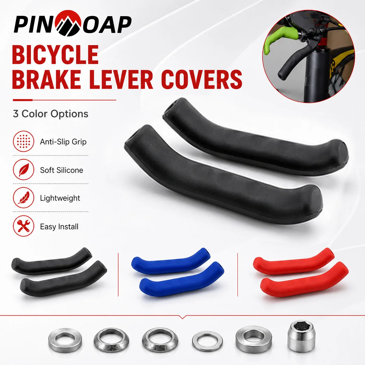 AliExpress pinmoap PINMOAP 2P Bike Brake Lever Covers Silicone Bicycle Brake Handle Sleeve Anti Slip Grip Protector For Mtb Road Cycling Accessorie