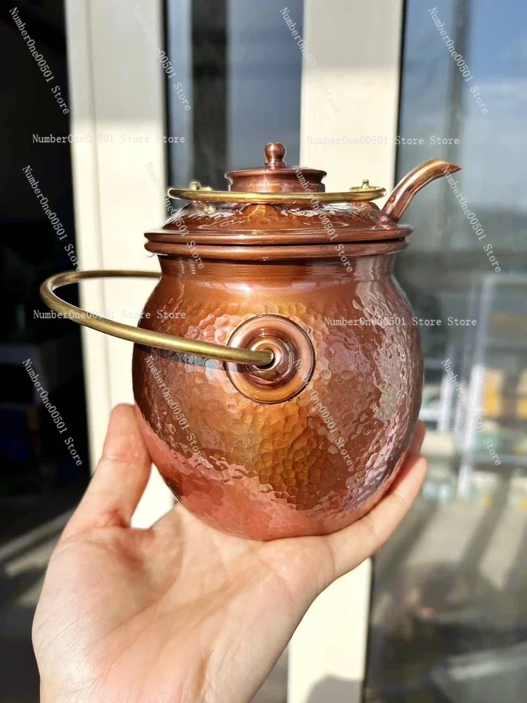 Wine ware Pure handmade texture all-copper  pot Chinese hot copper pot Red copper niche warming artifact
