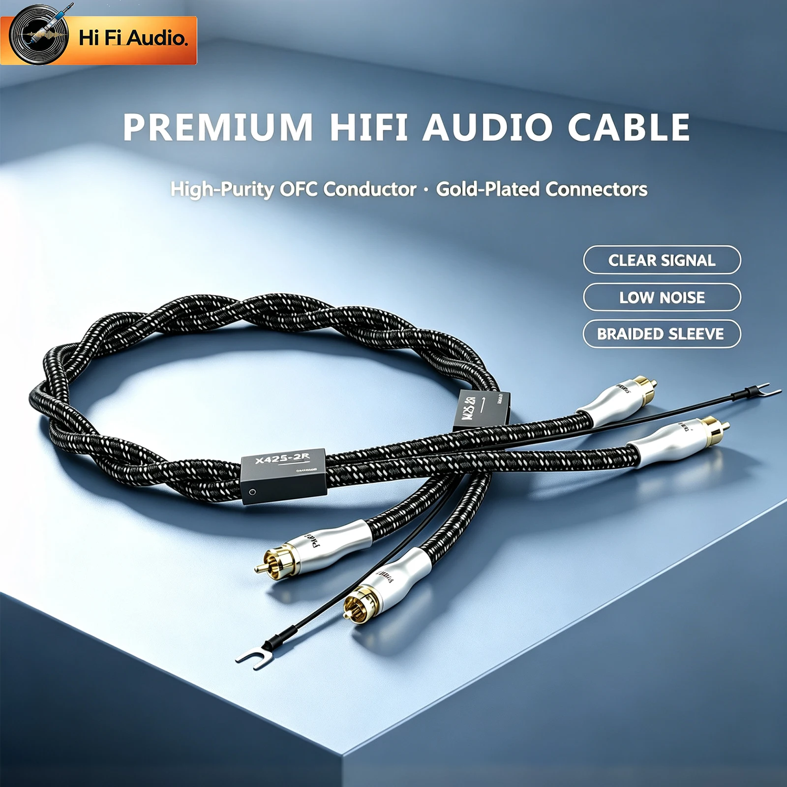 Turntable Dual RCA Stereo Cable with Ground Wire, Preffair OFC Gold Plated Cable for Record Player Phono Preamp Amplifier