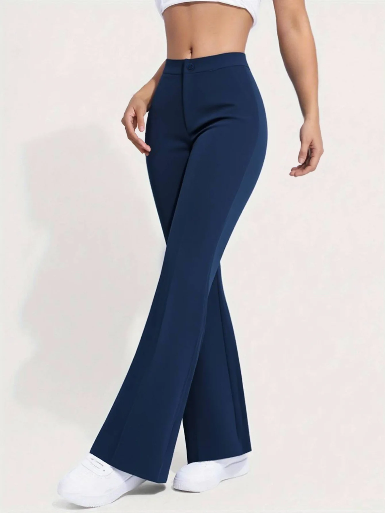 Lässige Hose mit geradem Bein, volle Länge, mittlere Taille, Herbstmode, Damen-Unterteil, ohne Dekoration