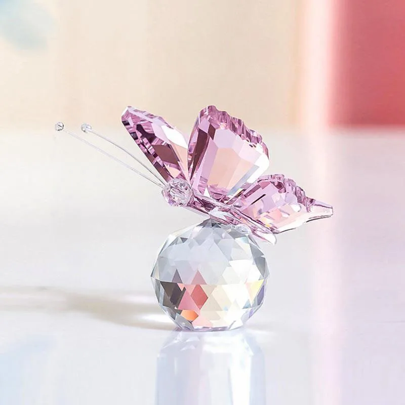 

D5 Home Decor Crystal Butterfly With Ball Figurine Home Wedding Decoration Glass Craft Collection Table Ornaments Souvenir Gifts