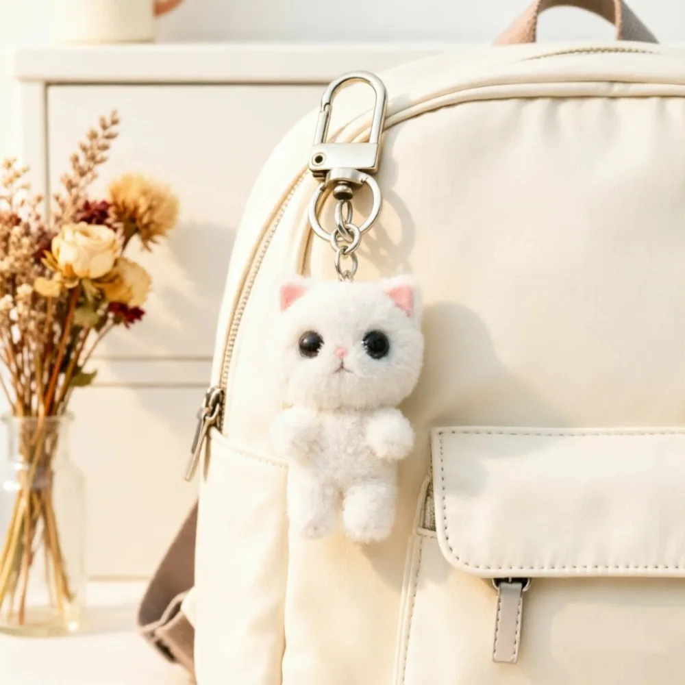

Girl Cute Plush Three Dimensional Kitten Keychain Cartoon Keyring Mini Doll Bag Pendant Dog Animal Waist Car Key Creative Design