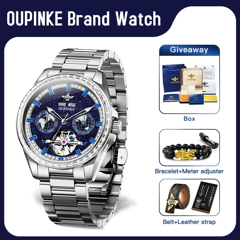 OUPINKE 3280 Mens Watch Original Brand Automatic Mechanical Watch Waterproof Luminous Watches For Men Tourbillon Mens Gifts