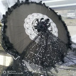 Wedding Bead Feather Ribbon Cos Hanfu Lolita Tea Party Costume Dance Show Photography Props Craft Umbrella Rain Women Parasol