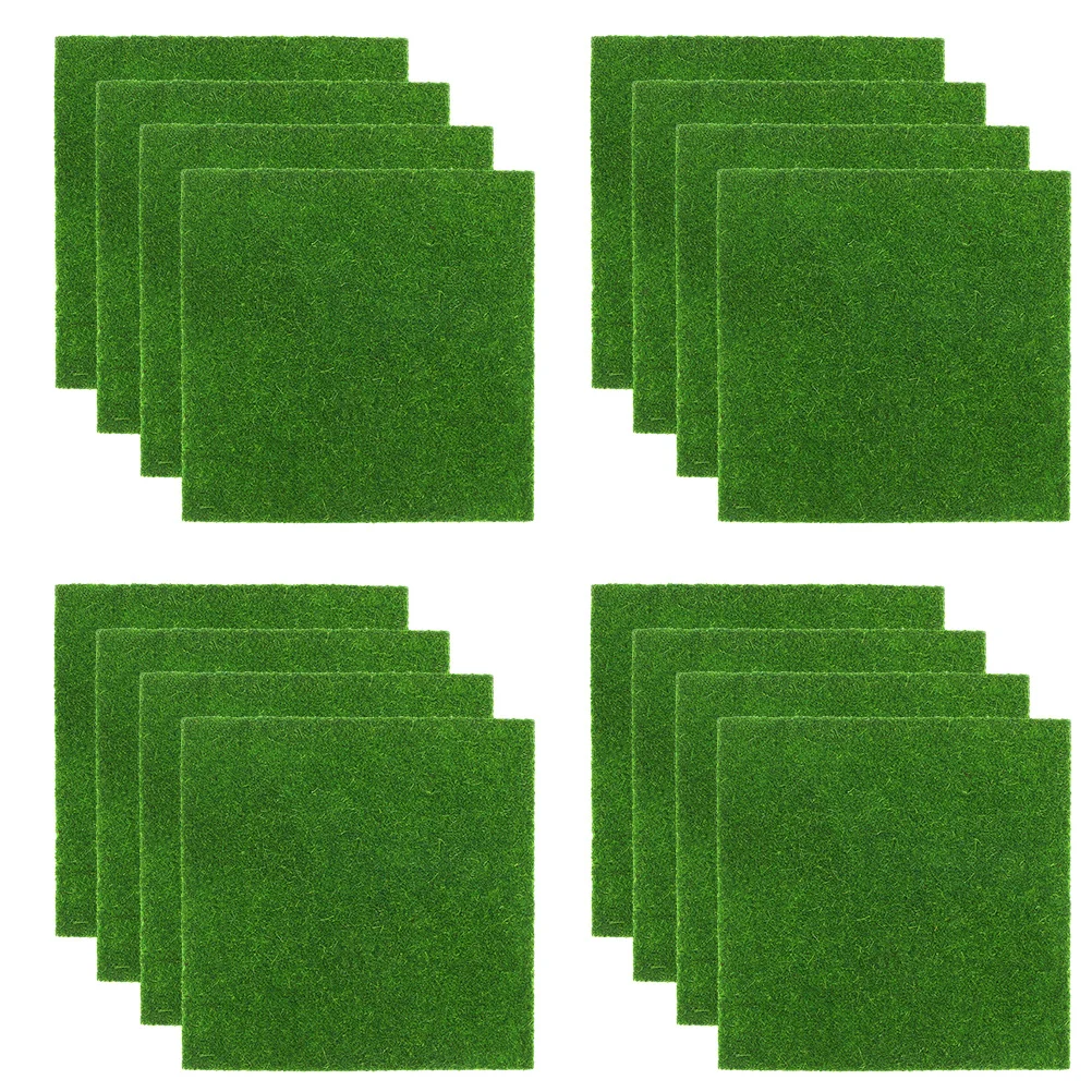 

16pcs Realistic Artificial Grass 15Cmx15Cm Simulation Turf For Diy Craft Fake Moss Sheets Faux Indoor Decor Moss Mat Table