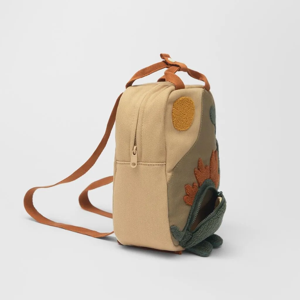 Sac à dos en toile de dessin animé brodé pour enfants de la maternelle, petit sac en forme d'animal de dinosaure, col long, soleil brodé