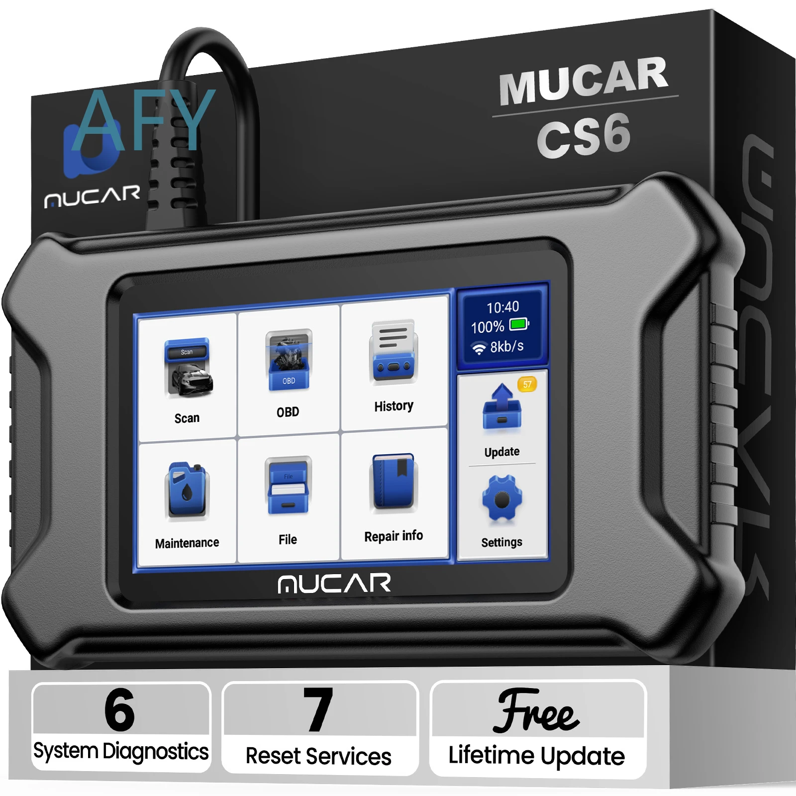 MUCAR CS6 for Car Diagnostic Scanner Tool for ABS SRS TCM ECM TPMS Systems Code Reader Oil Reset Brake Bleed Battery Service