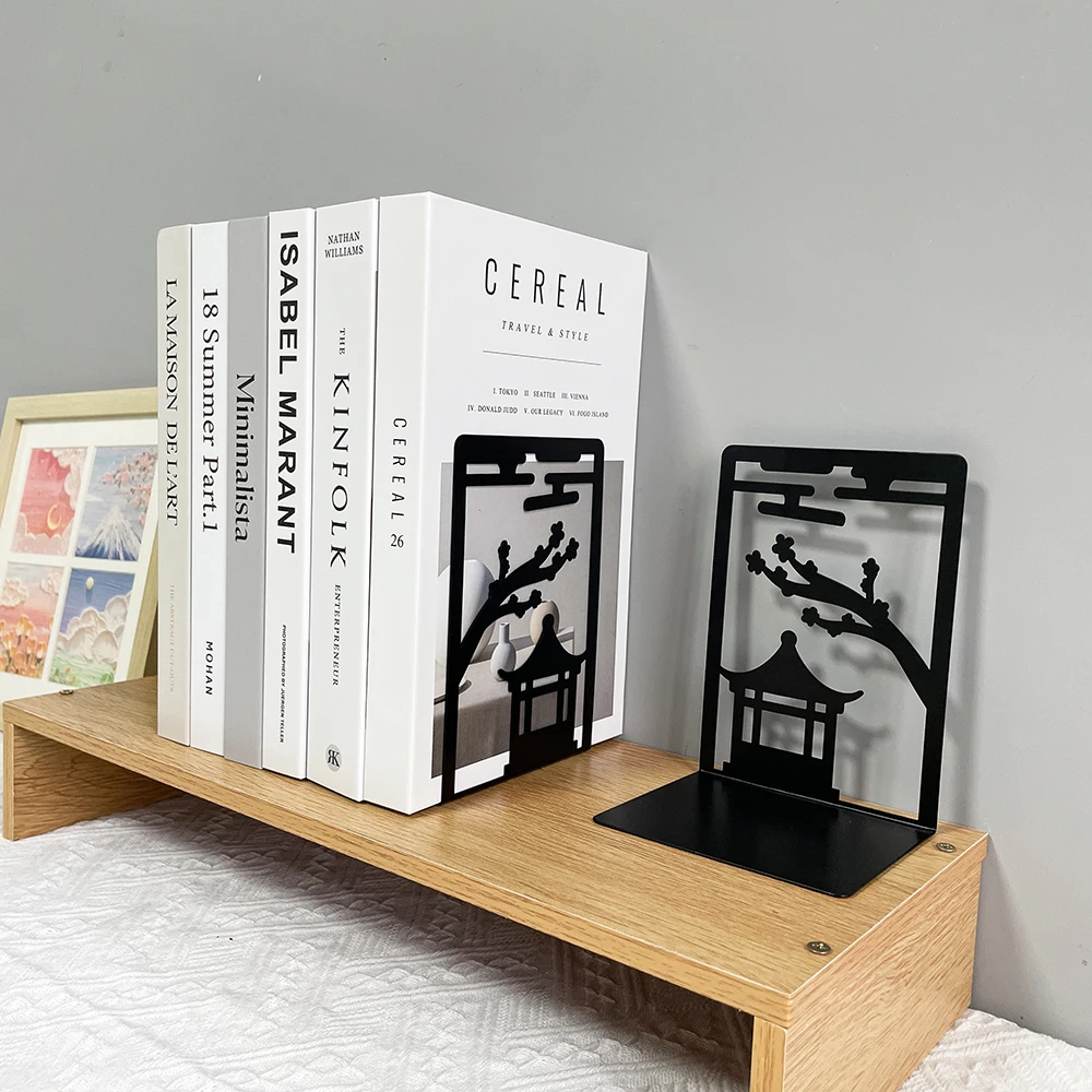 Imagem -03 - Metal Gazebo Book End Bookends Resistente Bookends para Amantes de Livros Organizando Desktop Home Office Ferro Estilo Chinês Pcs