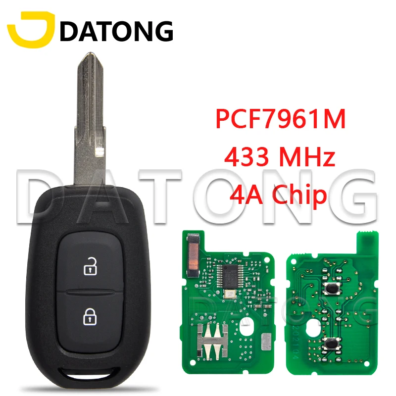 Datong World 2 Button 4A PCF7961M 433MHz With VAC102 Blade Car Remote Key For Renault Sandero Logan Lodgy Dokker Dacia Duster