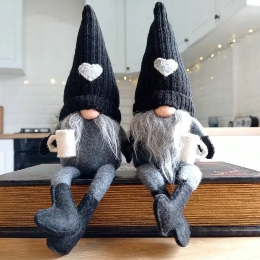 Knitted Faceless Gnome Doll with Coffee Grinder, Christmas Plush Ornament, Home Bar Decor Figurine Gift