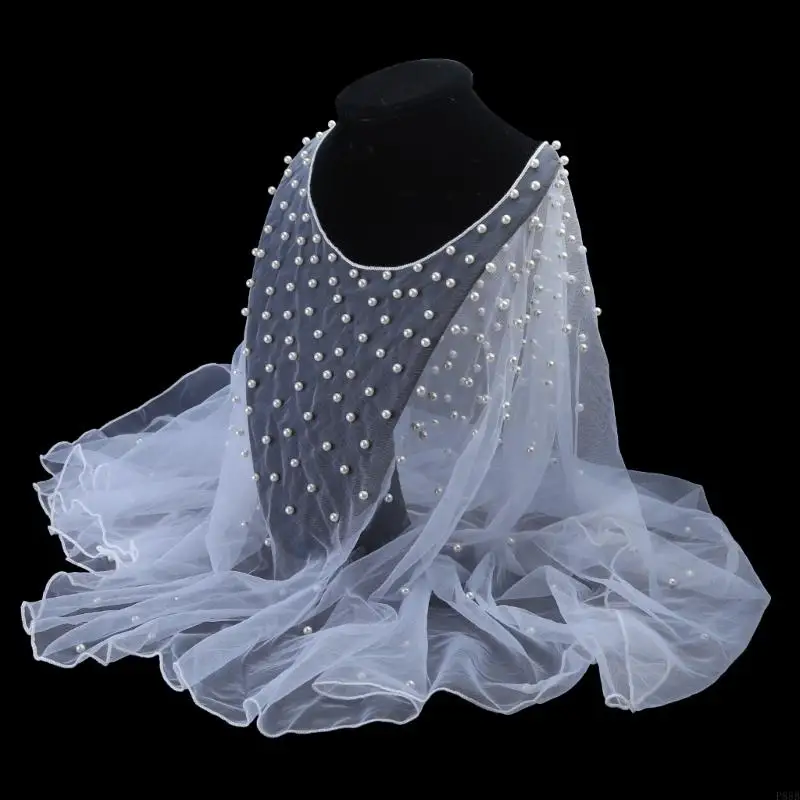 P88B Womens Wedding Bridal Shawl Wrap Capelet See-Through Pearl Beads for Jacket