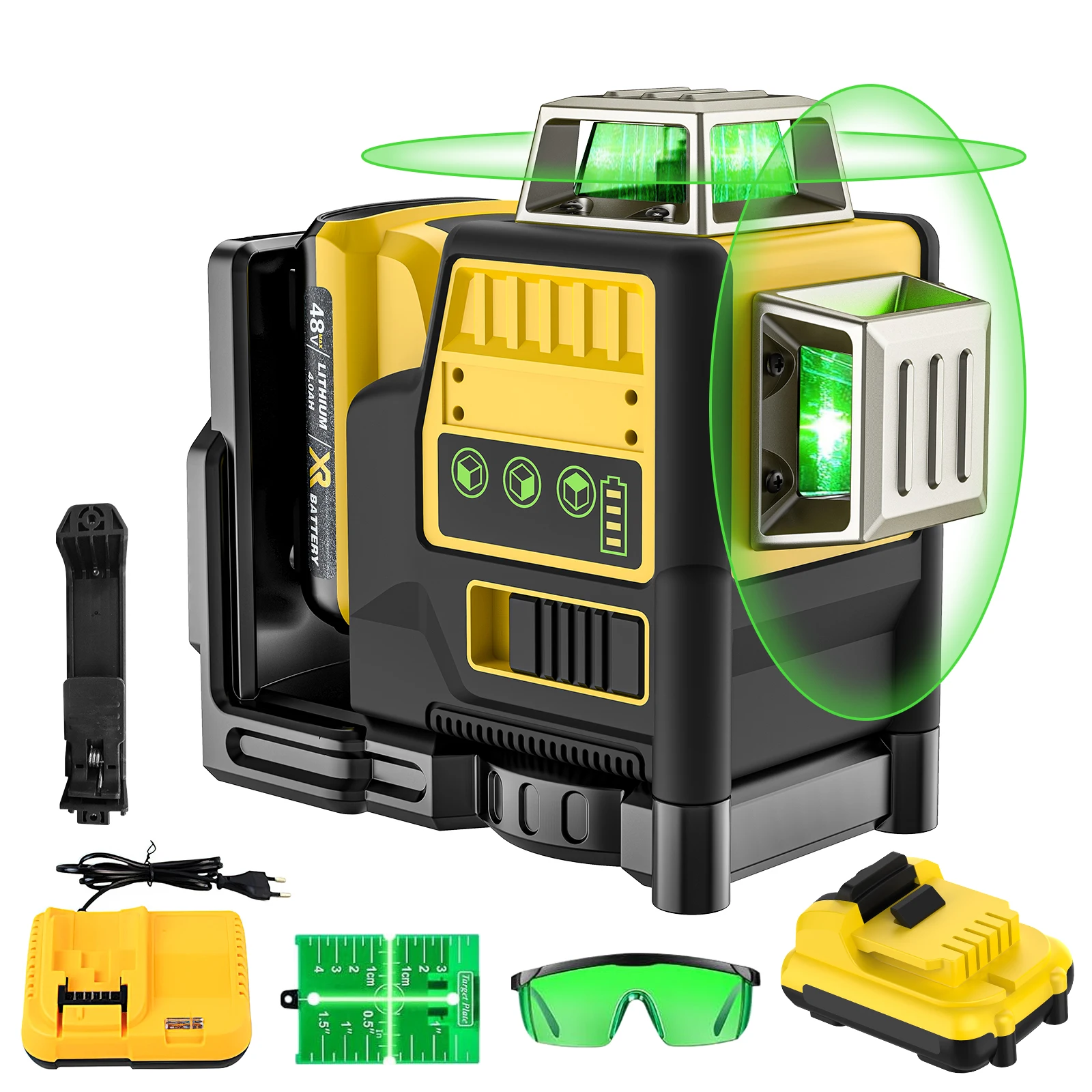Niveau laser 3D 12 lignes avec télécommande, faisceau croisé vert, auto-nivelant 360° °   Niveaux laser à lignes horizontales et verticales puissantes avec affichage de puissance – Outils de construction