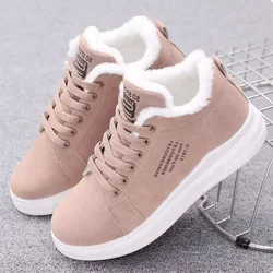 New Winter Boots Women Ankle Boots Warm PU Plush Winter Woman Shoes Sneakers Flats Lace Up Ladies Shoes Women Short Snow Boots