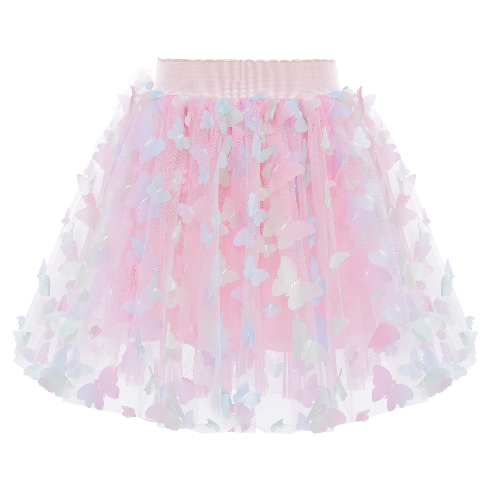 Kids Girls Skirts Birthday Party Princess Skirts Cute Butterfly/Flower Elastic Waistband Ruffled Tulle Skirt with Soft Lining