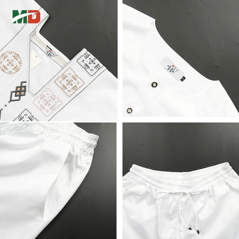 MD Африканский мужской традиционный комплект одежды Agbada, белый кафтан с вышивкой, брюки в тон и кепка, 3 предмета для свадебных фестивалей