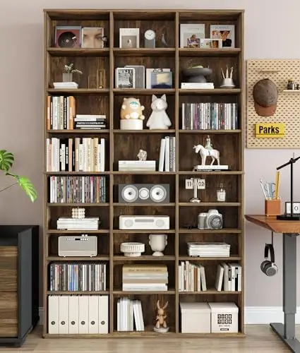 DVD Rack Tower, 9-Tier Media Storage Cabinet with Adjustable Shelves CD Storage Tower for CD Holder, Books, Games, Blue