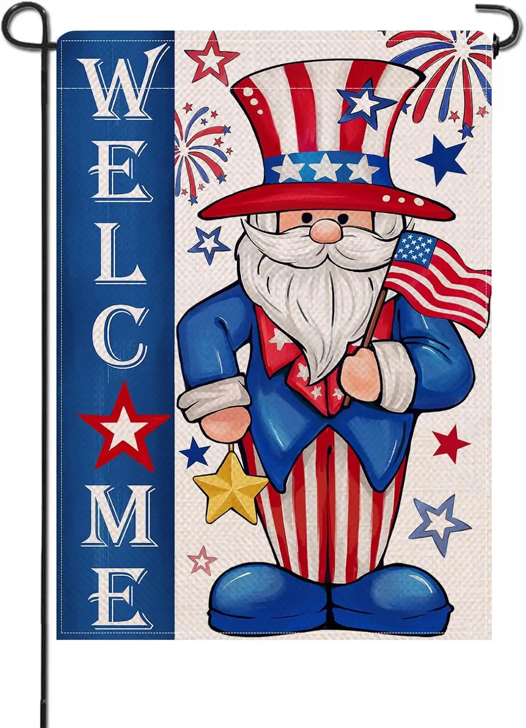 Artofy Welcome 4th of July Uncle Sam Patriotic Small Decorative Garden Flag, America USA Stars Stripes Yard Lawn Outside Decor,