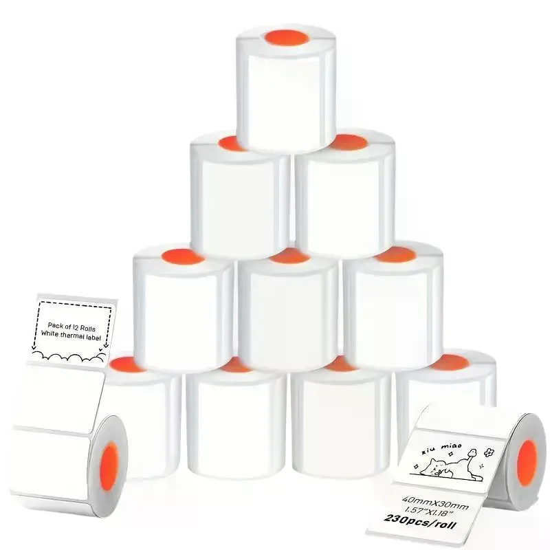 

40mm X 30mm 12 Rolls/Set New Thermal Label Printer Sticker Self-Adhesive Color Laser Thermal Paper