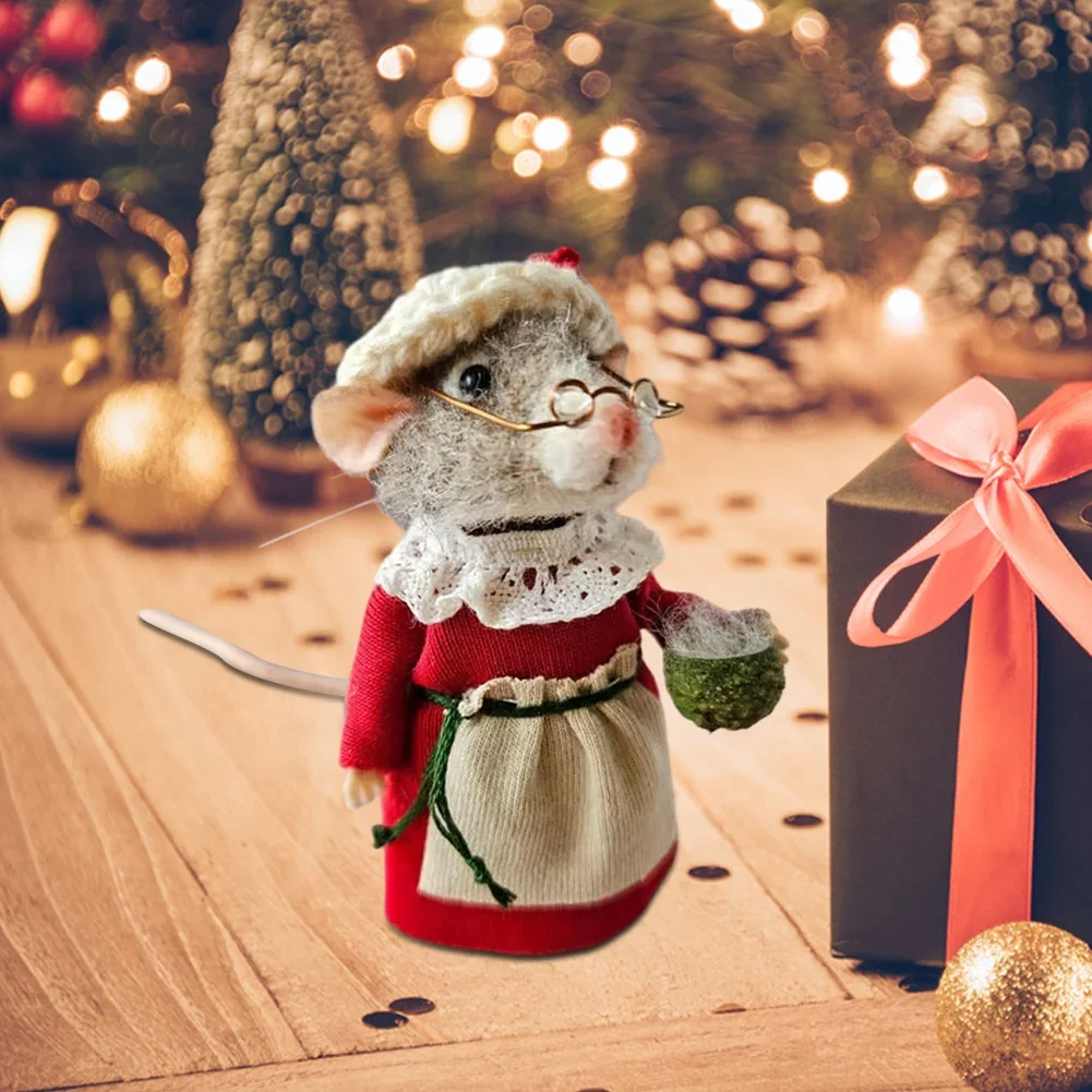 Lindo adorno de ratón navideño de fieltro con aguja DIY – Decoración de fieltro de lana hecha a mano para árbol y hogar