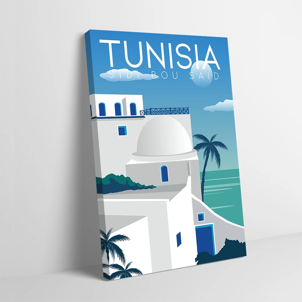 Tunisia Sidi Bou Said Travel Printing Poster Customizable Pictures Wall Art Canvas Painting Gift for Decoration Bedroom Room