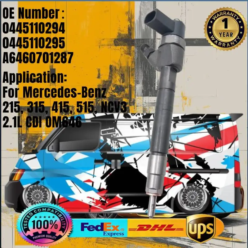 

0445110294 0445110295 A6460701287 Common Rail Fuel Injector for Mercedes-Benz Sprinter 215 315 415 515 CDI OM646 Engine