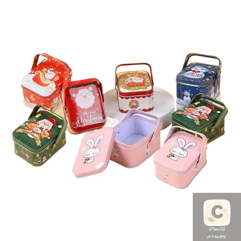 جديد 2026 هوا هوا لطيف عيد الميلاد القصدير هدية صندوق الحديد مع مقبض صندوق حلوى معدني رائعة سانتا كلوز صفيح صندوق الحلوى هوا هوا #5