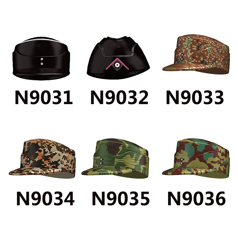 5/10PCS WWII Building Blocks Figura Soldati d'ufficio tedesco Indossando Cappello Accessorio Parte Maglia Camouflage Casco Giocattolo Regalo Mattoni A046