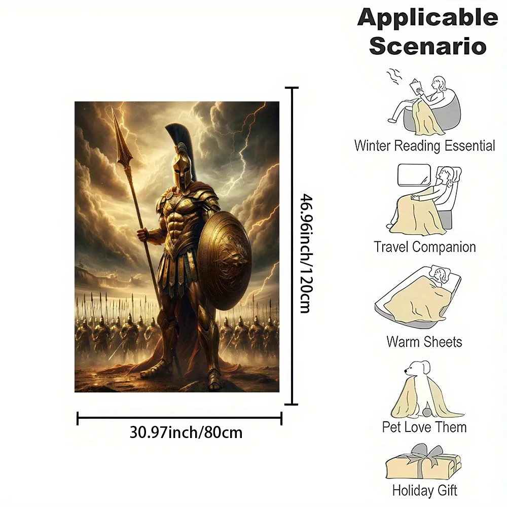 Dramatic Greek Warrior Epic Fantasy Art Blanket Throw Plush Cozy Couch Decoration Mythological Sparta Gift