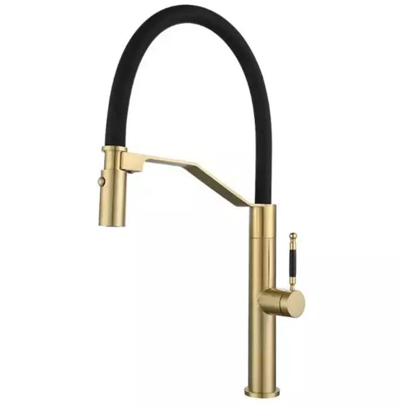 Modern Luxury Single-Handle Kitchen Faucet with Brushed Gold Finish Made of Durable Brass