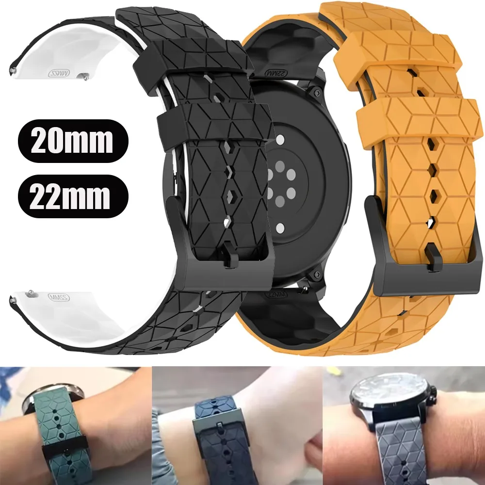 22mm 20mm Sport-Silikonarmband für Xiaomi Watch 5 S4 S3 mit Fußballmuster, Komfortabel für Amazfit Active Max/Balance 2-1/Bip 6 5