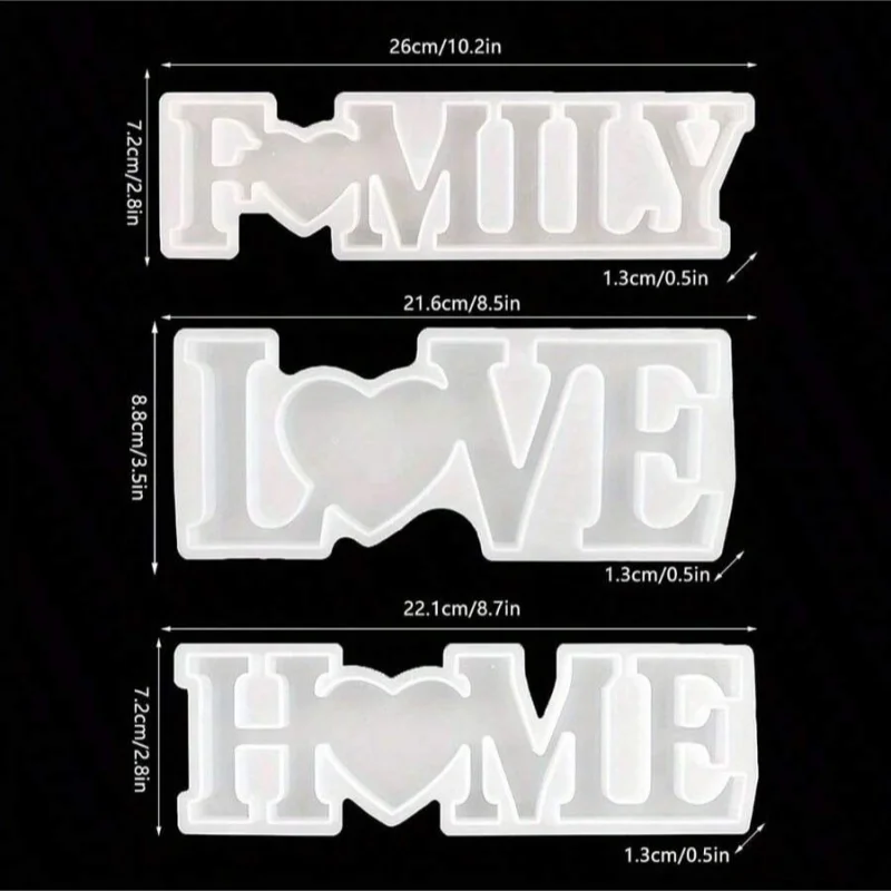 3PCS Silicone Resin Mold With Family Love Phrases Letter Word Epoxy Mold DIY Art Jewelry Home Decoration/Valentine'S Day Making