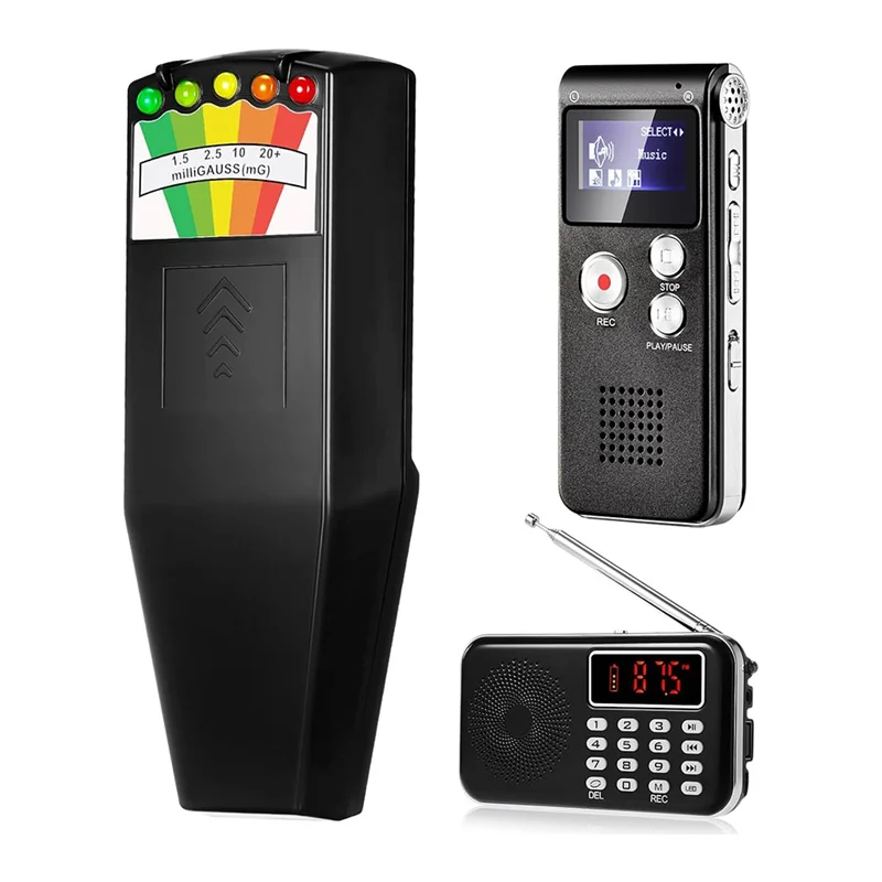 【CLEARANCE】3 Pcs Equipment Kit Includes 1 Pcs 8GB Audio Recorder 1 Pcs Emf Detector Emf Meter Magnetic Field Detector For Resear