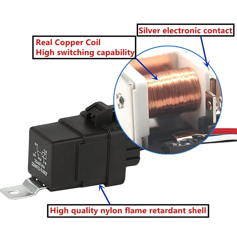 Relay 12V DC 5-PIN Waterproof With Harness 40/30 AMP & Inline Fuse Holder - Heavy Duty 12 AWG Tinned Copper Wires (6)