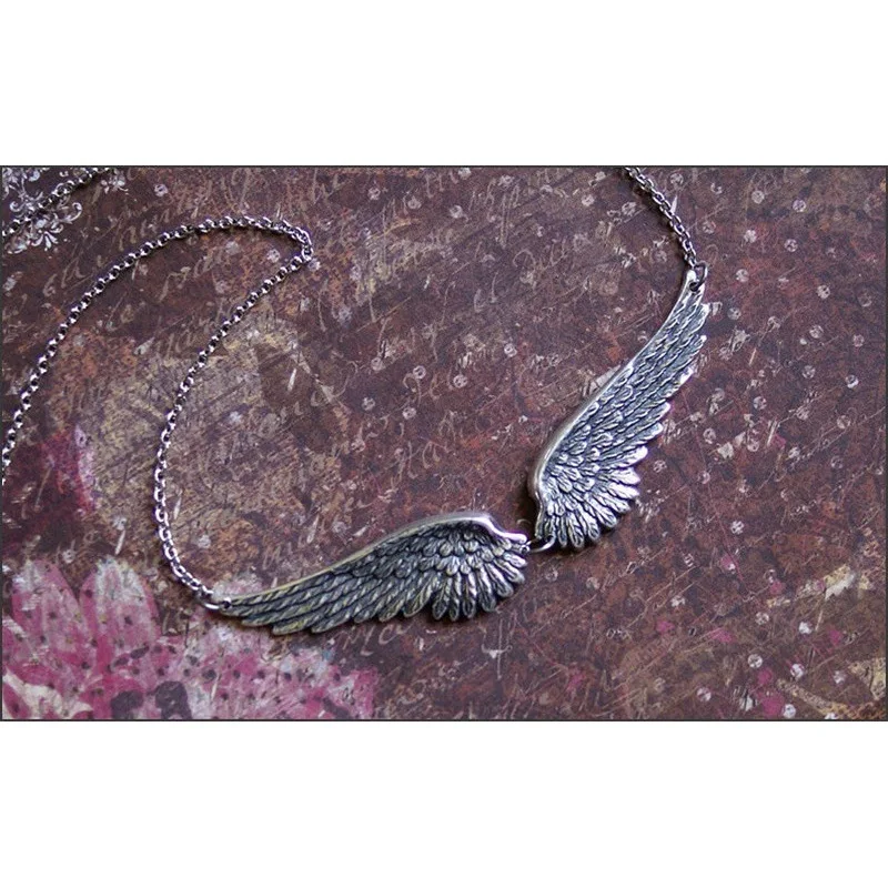 Vintage Silver Color Angel Wings Feather Choker Big Pendant Link Chains Statement Necklace for Women Wedding Tribal Gifts image 3