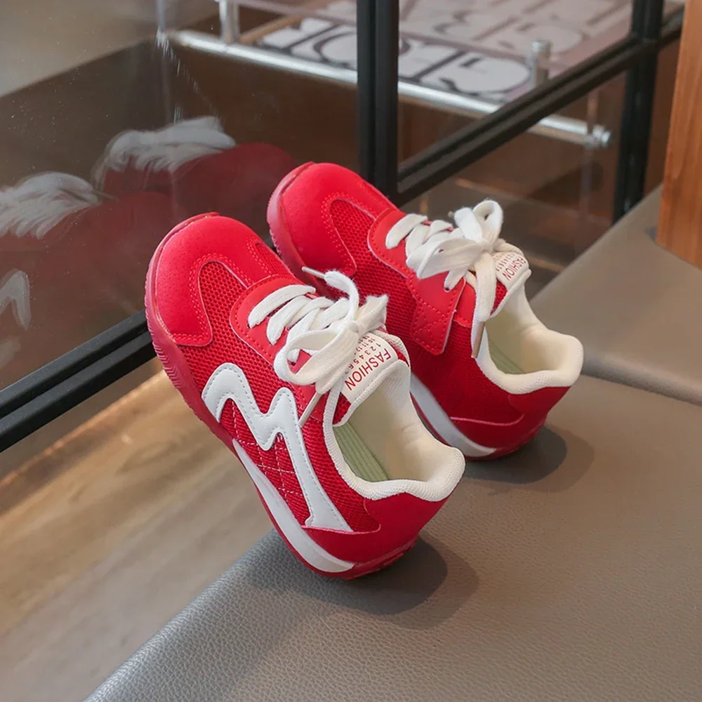 Toddler Mesh Retro Sneakers, 4 Colors Block Breathable Kids Trainers Non Slip Gum Sole Boys Girls Vintage Walking Casual Shoes