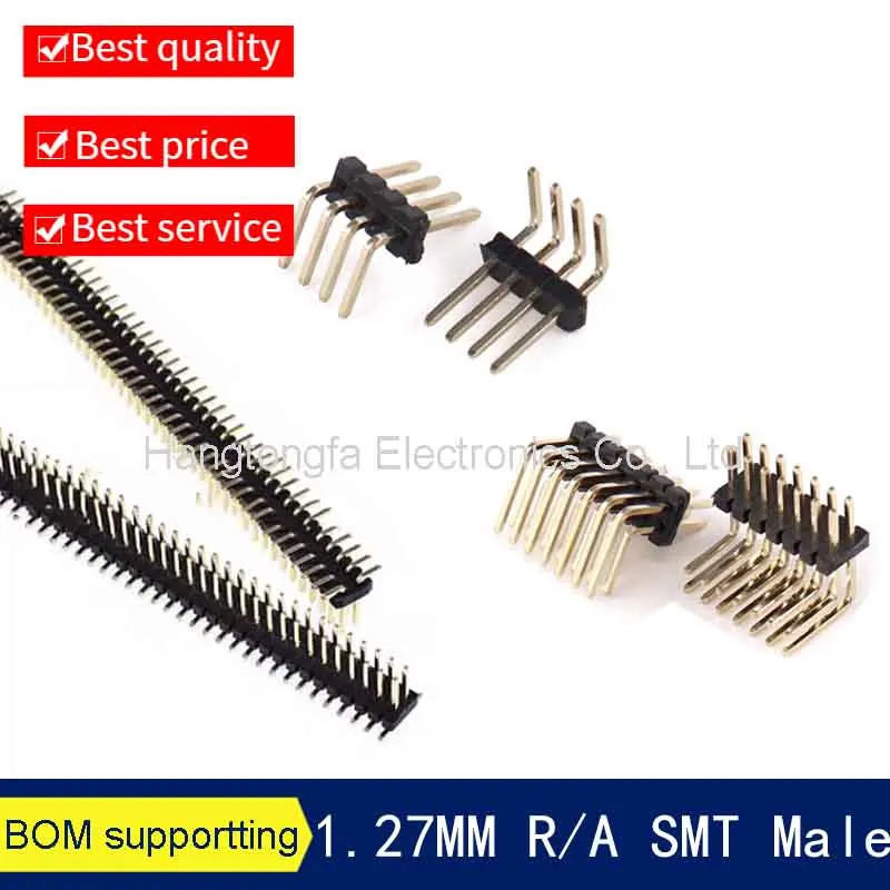 

100pcs/lot 1.27mm 1.27 Rigth Angle 1X50P 2*50P 2X50PIN SMT Pin Header Double Row Male Single Plastic Gold-plated Pin Long 4.3mm