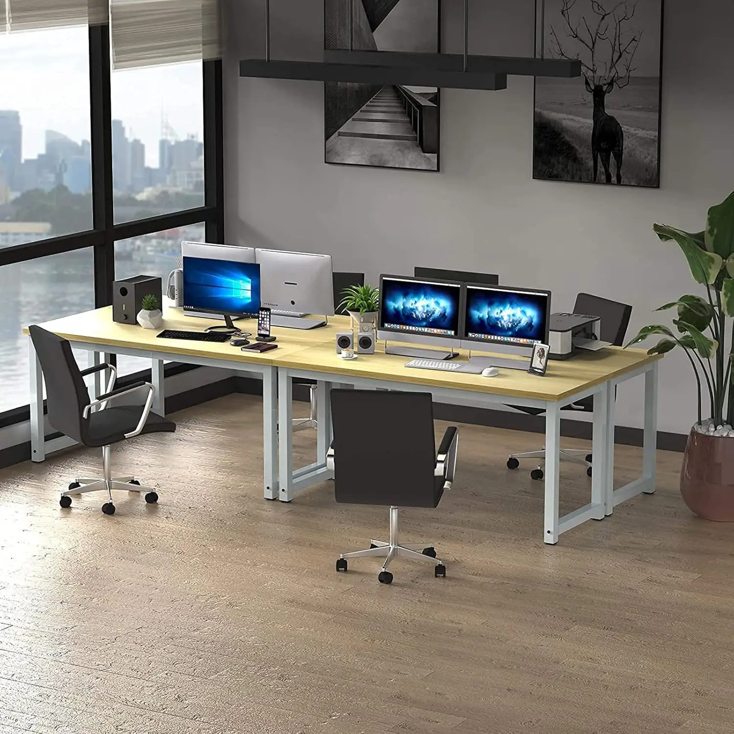 Modern Computer Desk 63 Inch Large Office Desk, Writing Study Table for Home Office Desk Workstation Wide Metal Sturdy