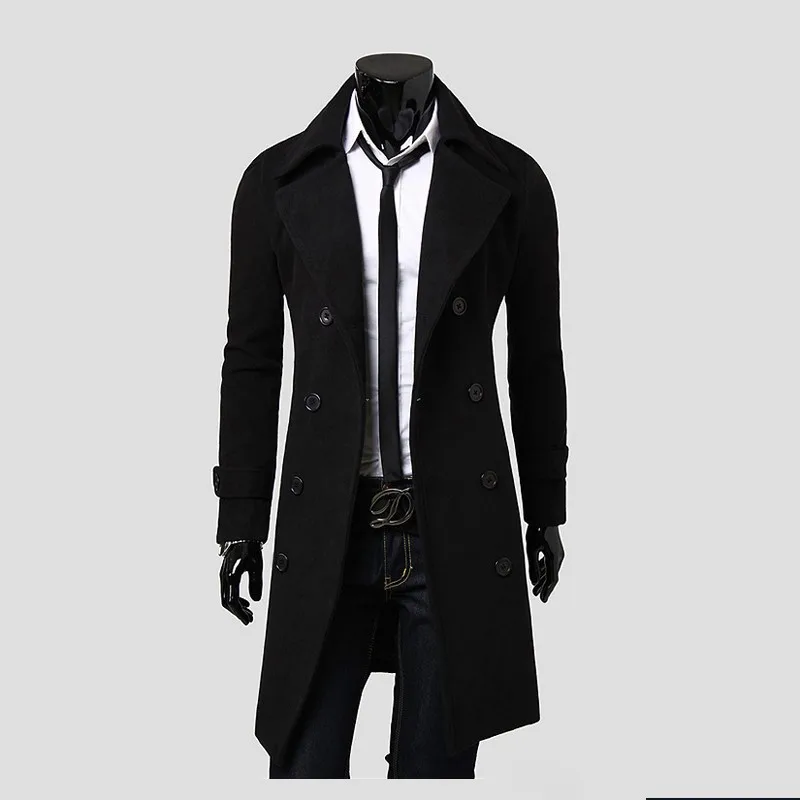 Upgraded Men's Slim Fit Jacket Double Breasted Extended Windbreaker Men's Woolen Coat