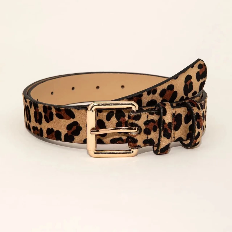 1pc leopard print slim women's belt fashionable small gold buckle decoration paired with jeans decorative belt Christmas