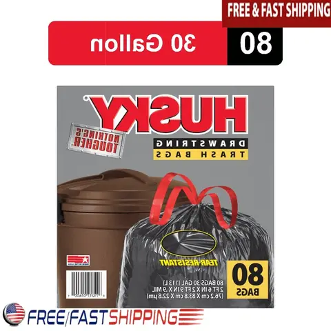 Large Trash Bags 30 Gallon 80 Count Tear-Resistant Drawstring Black Bags Unscented Durable Home Garage Waste Cleanup