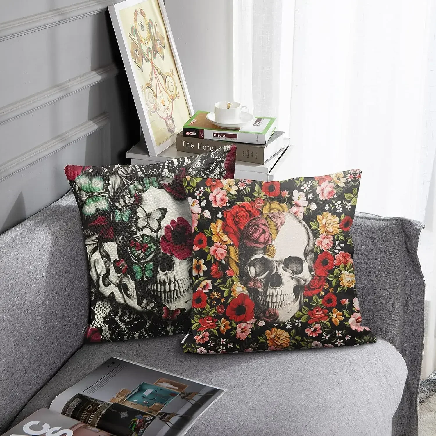 Pillowcase Home Decoration Pillowcase Skeleton Decoration 50*50CM Cushion Cover Sofa Pillow Cover Red Rose Pirate