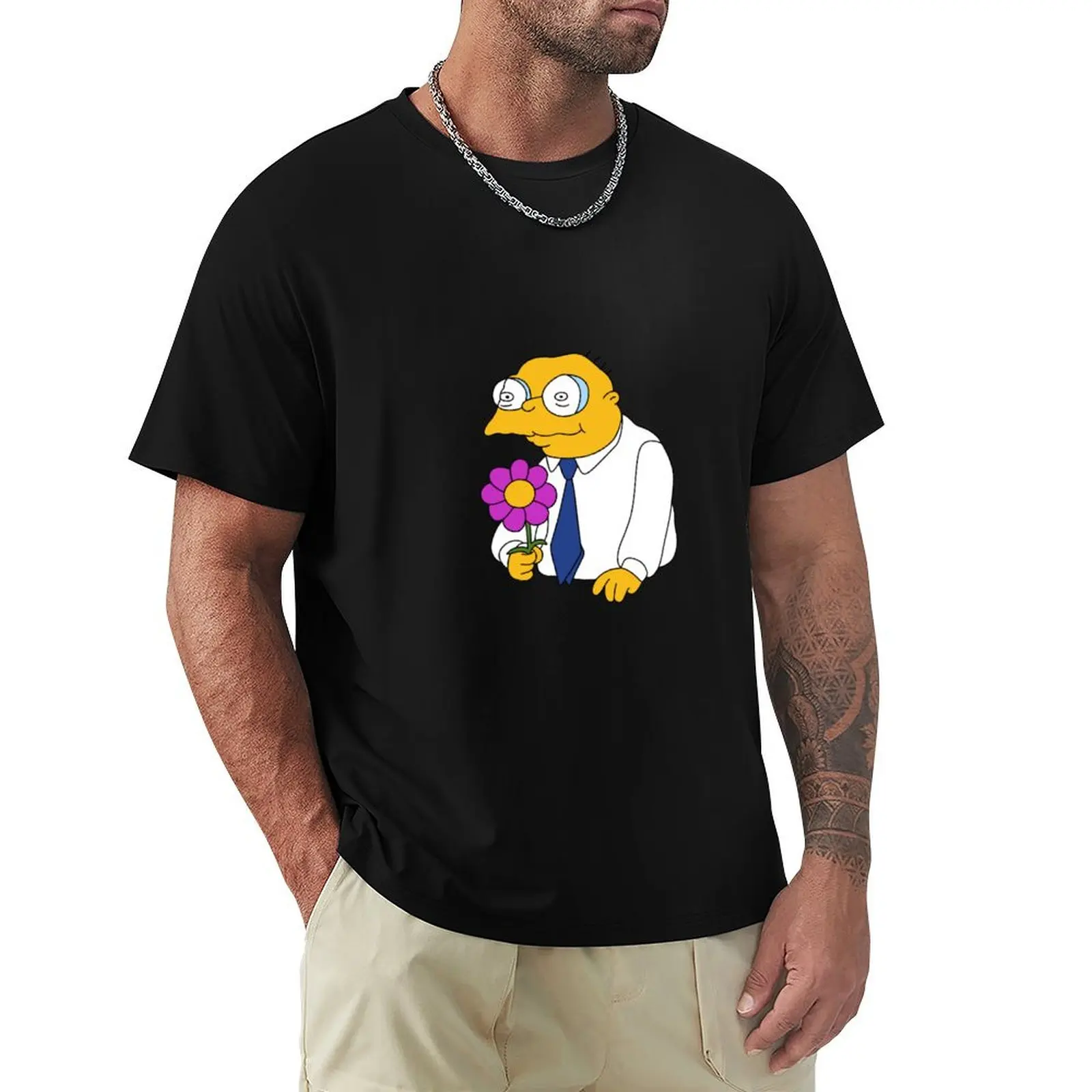 Moleman in love with a flower T-Shirt Stylish Print Short Sleeve Tee
