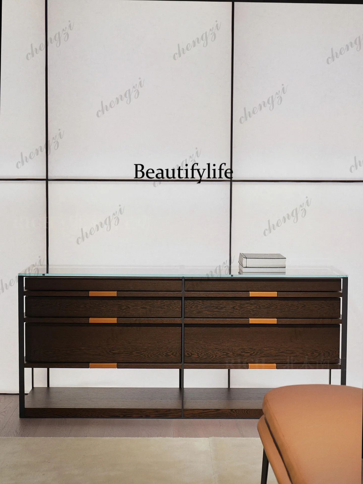 New dining side cabinet glass countertop multi-drawer locker, living room furniture glass surface