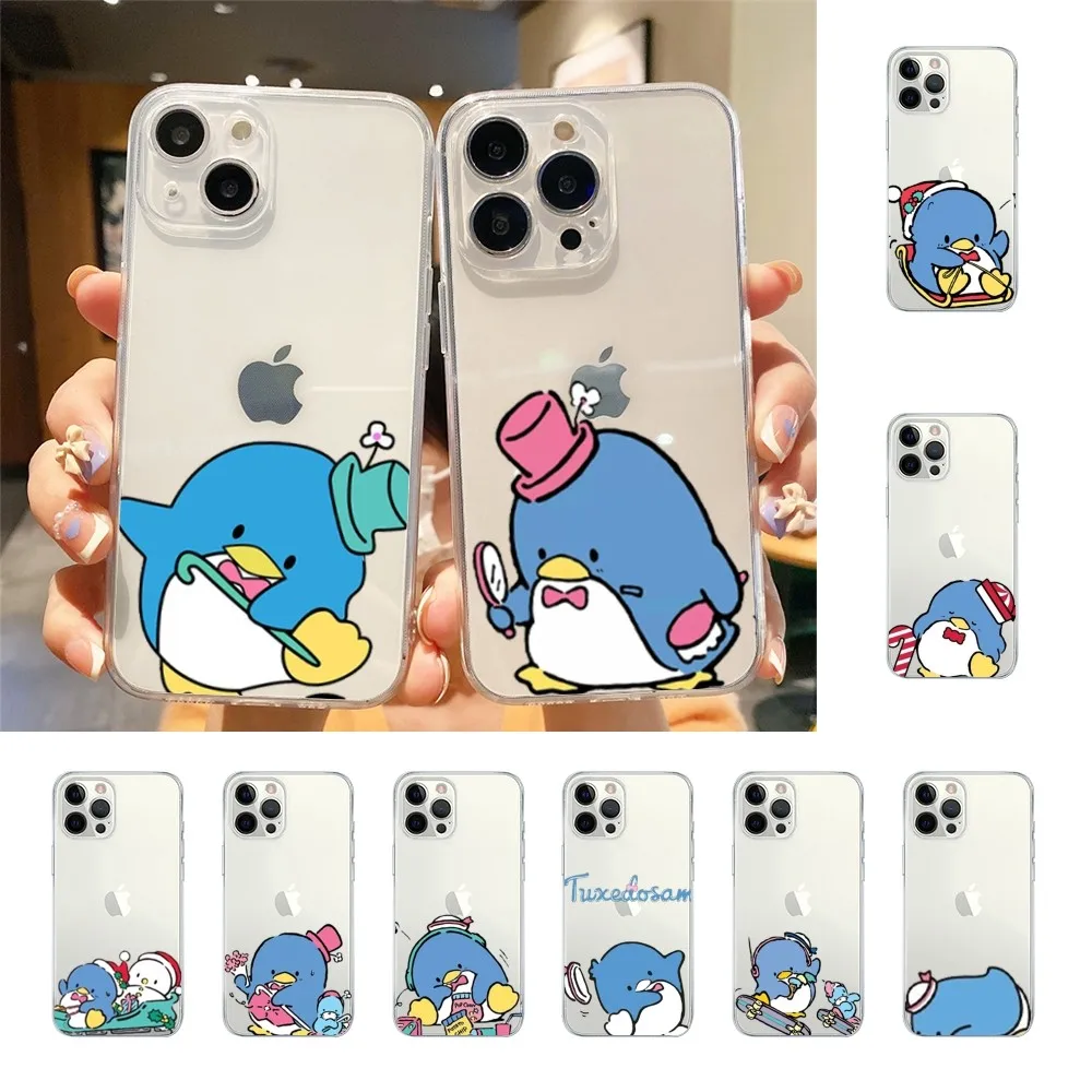 T-TuxedoSam Penguin Phone Case For Iphone 15 11 13 14 Pro Max 7 8 Plus X Xr Xs Max 16pro 12mini Transparent Cover